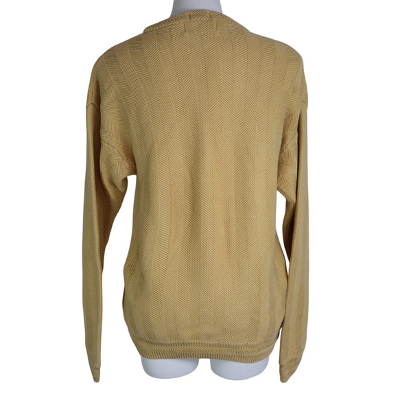 Vintage Chaps Ralph Lauren Crest Knit Sweater Yellow Herringbone Preppy Classic - Picture 3 of 8